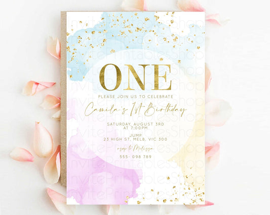 Editable Rainbow Birthday Invitation Colorful Pastel Watercolor Invitation G