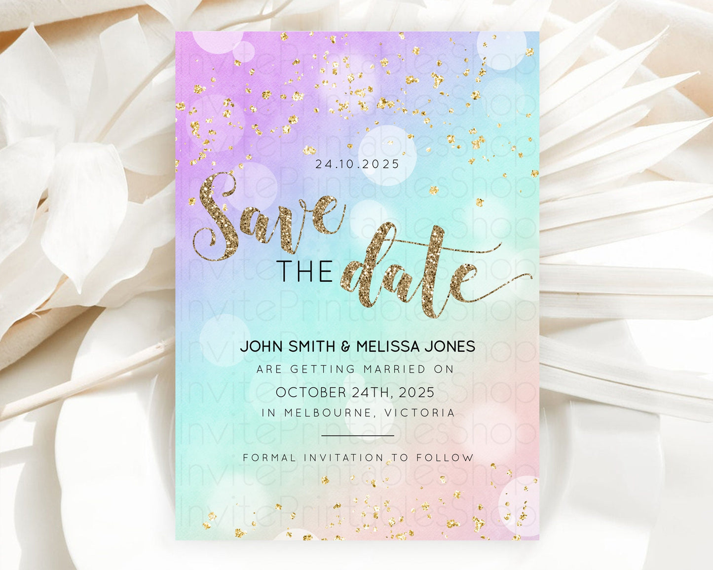 Pastel Save The Date Template Pastel Ombre Rainbow Watercolor Colorful Party For Birthday Baptism Baby Shower Wedding Bridal Shower D10621