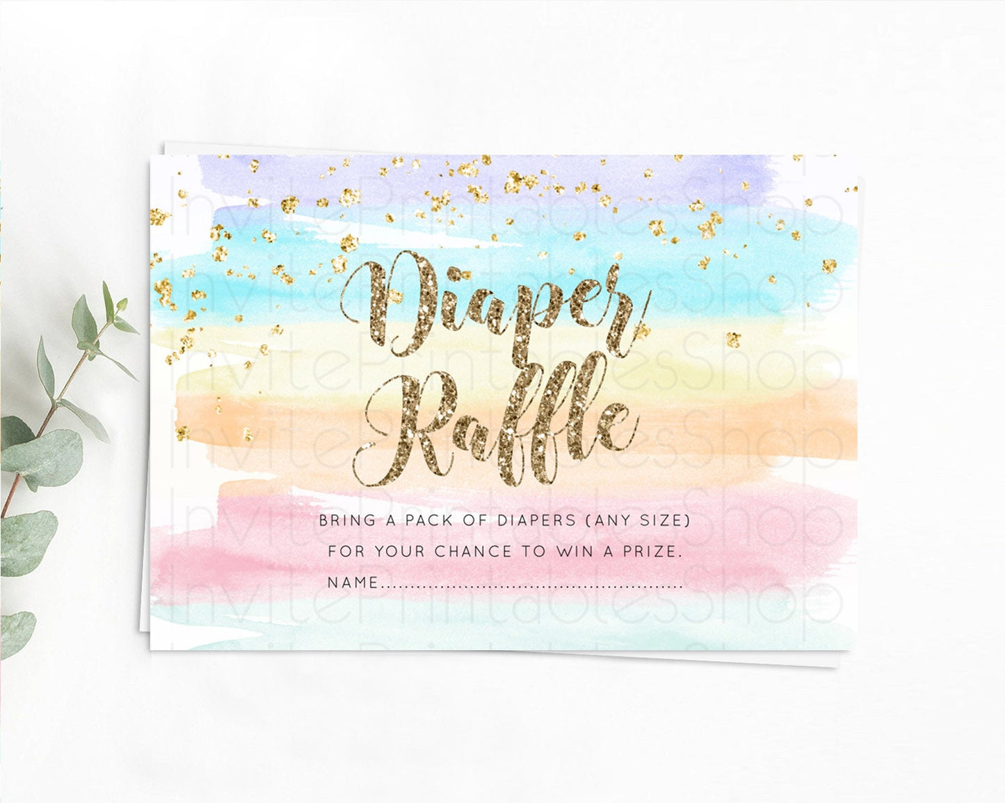 Pastel Diaper Raffle Card Pastel Rainbow Diaper Raffle Insert Colorful Ombre Watercolor Diaper Ticket Confetti Glitter Raffle Game D10508