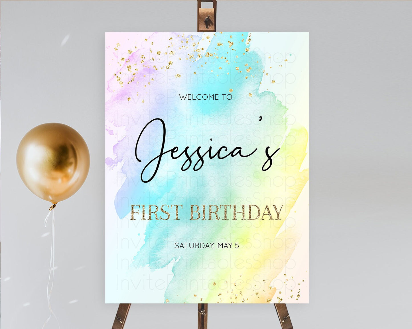 Pastel Welcome Sign Pastel Rainbow Welcome Sign Colorful Rainbow Confetti Watercolor Glitter Pastel First Birthday Welcome Sign D10171