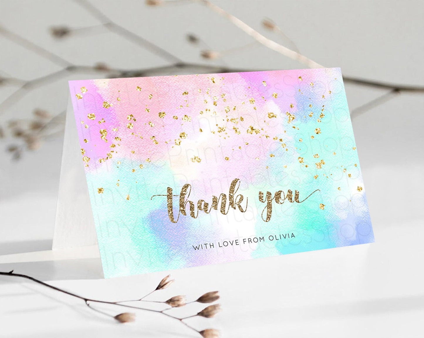 Pastel Thank You Rainbow Thank You Card Colorful Pastel Birthday Thank You Card Confetti Watercolor Pastel Teacher Thank You Cards D10669