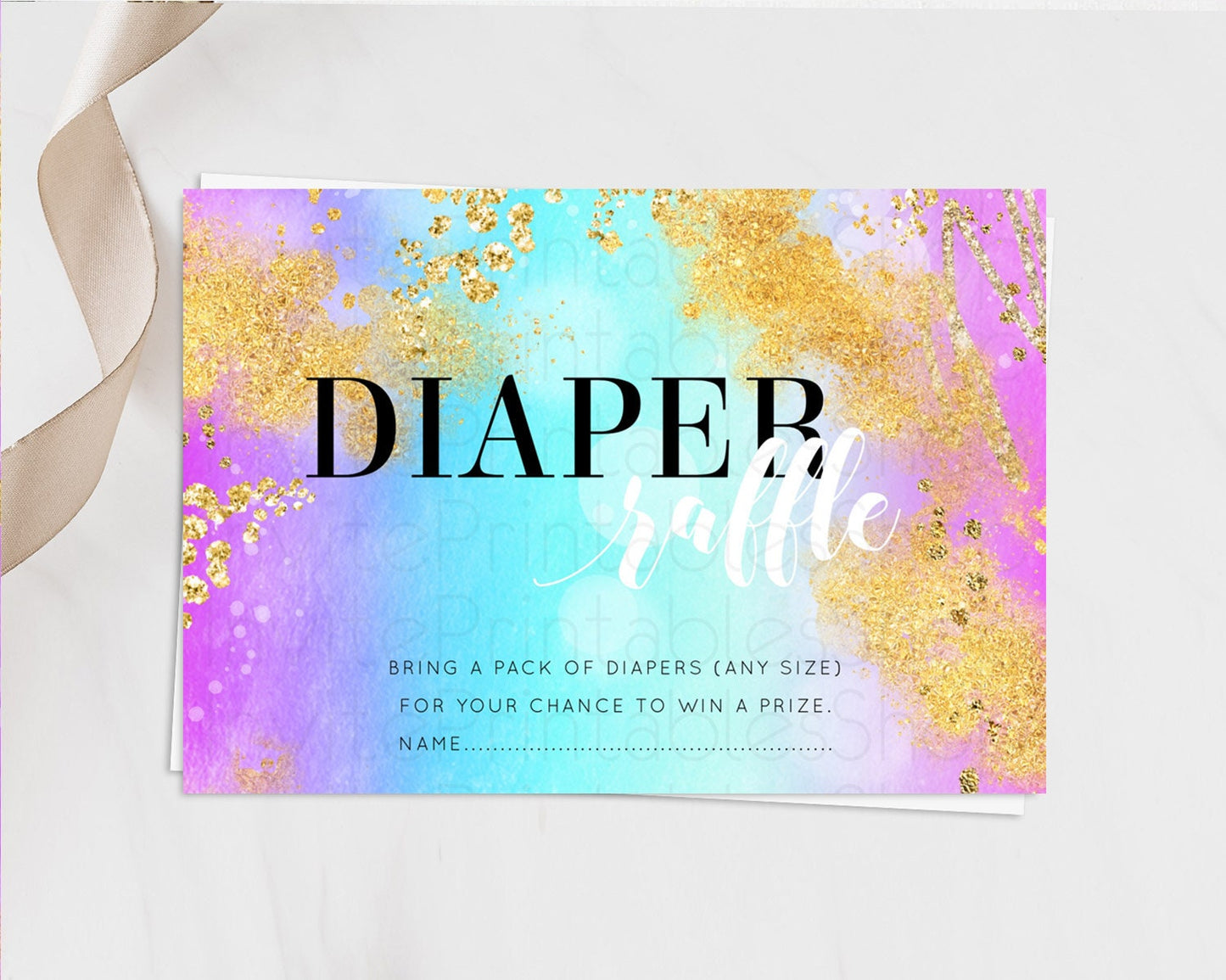 Pastel Diaper Raffle Card Pastel Rainbow Diaper Raffle Insert Colorful Ombre Watercolor Diaper Ticket Confetti Glitter Raffle Game D10564