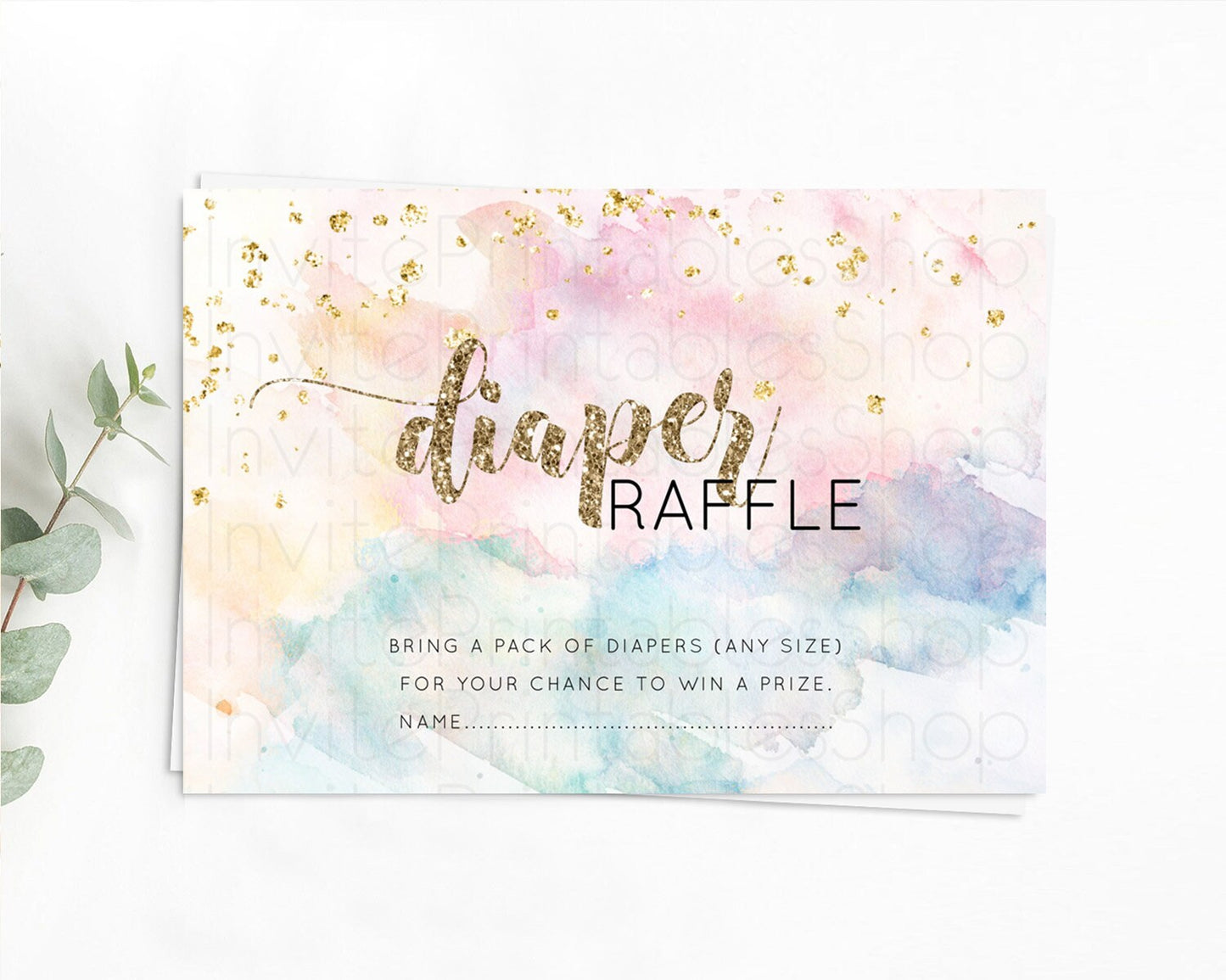 Pastel Diaper Raffle Card Pastel Rainbow Diaper Raffle Insert Colorful Ombre Watercolor Diaper Ticket Confetti Glitter Raffle Game D10264