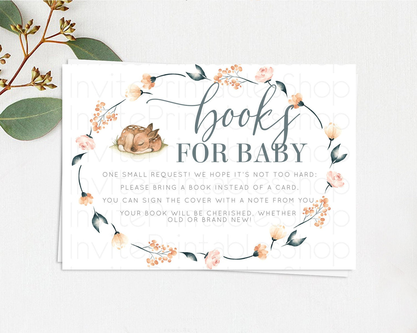 Fawn Books For Baby Card Deer Book Insert Floral Deer Book Card Enchanted Forest Butterfly Pastel Baby Shower Book Poem Request D10790