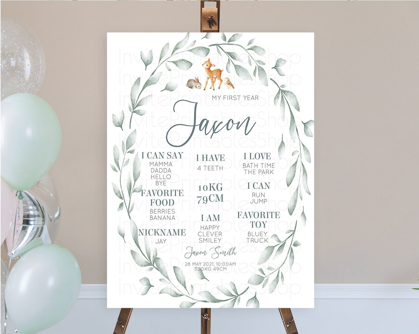 Fawn First Birthday Milestone Board Deer First Birthday Milestone Poster Enchanted Forest Butterfly Pastel Flowers 1st Birthday Sign D10872
