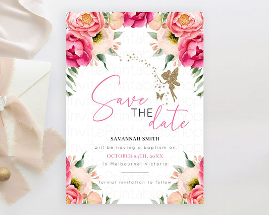 Editable Fairy Save The Date Template Enchanted Garden Pastel Floral Butterf