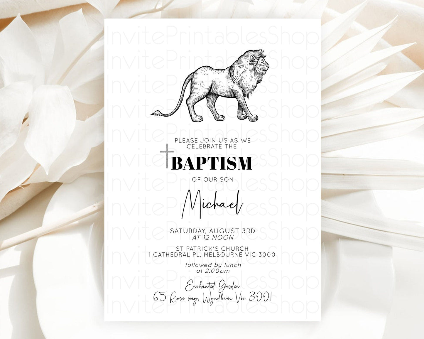 Lion Baptism Invitation Lion Baptism 1st Birthday Invitation Modern Safari Adventure Lion Christening Invitation Holy Communion D10246