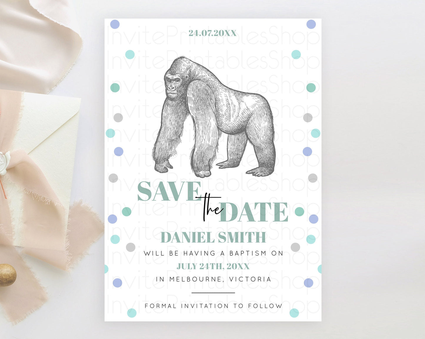 Gorilla Save The Date Template Gorilla Party Save The Date Safari Adventure Gorilla Minimal Theme 1st Birthday Baptism Baby Shower D10854