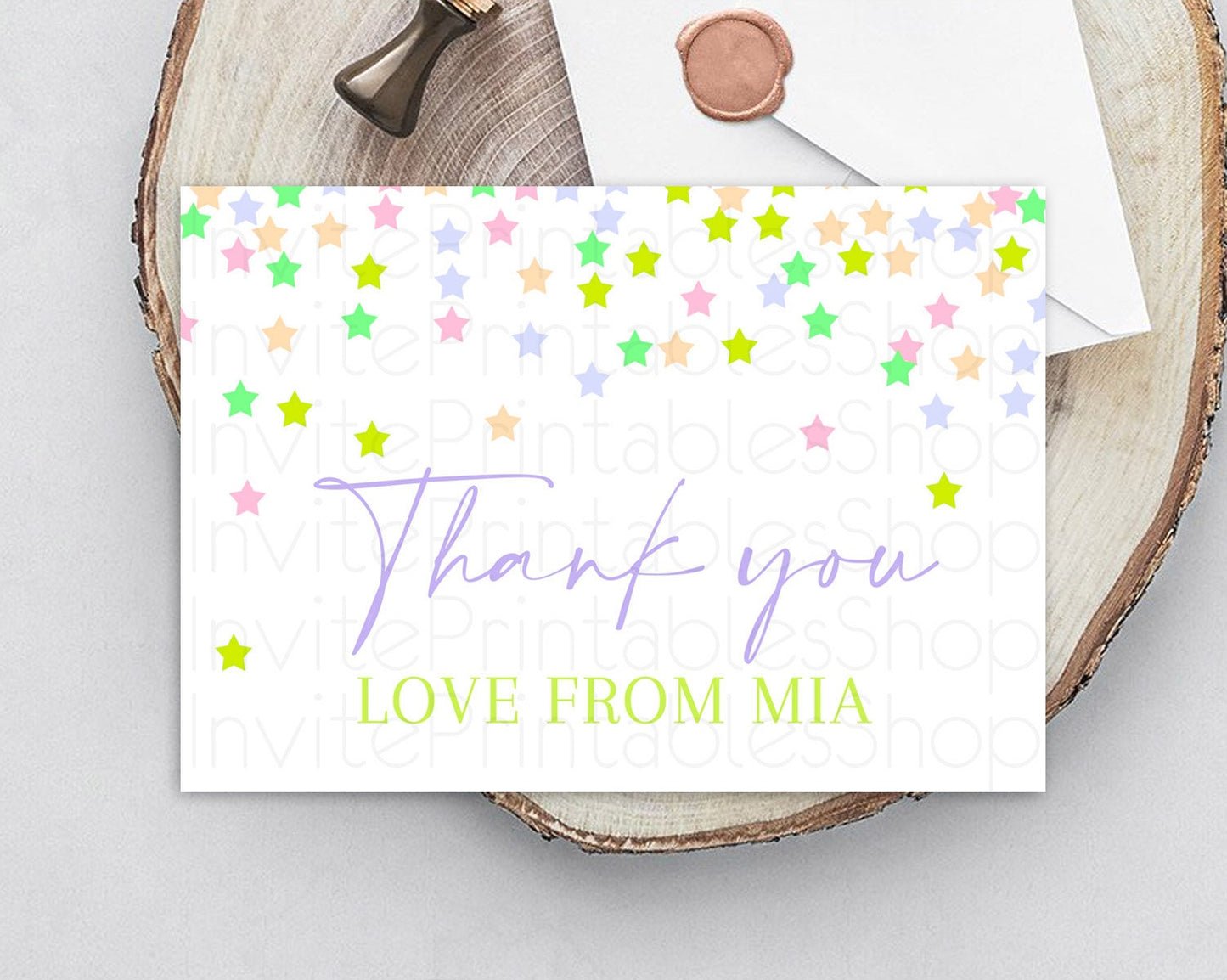 Star Thank You Card Pastel Stars Thank You Shooting Star Rainbow Colorful Confetti Twinkle Little Star Birthday Teacher Thank You D10396