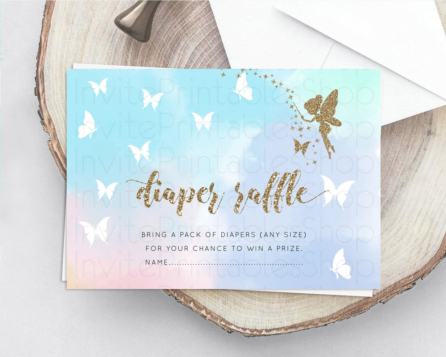 Fairy Diaper Raffle Card Fairy Diaper Insert Enchanted Garden Fairy Diaper Ticket Pastel Floral Butterfly Secret Garden Raffle Game D10894