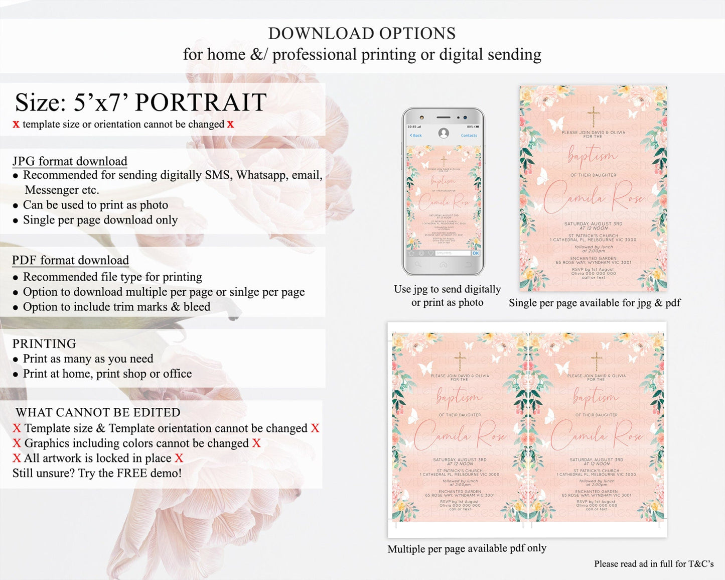 Secret Garden Baptism Invitation Wildflower Baptism Birthday Invite Pastel Flowers Christening Invite Enchanted Garden Boho Floral D10245