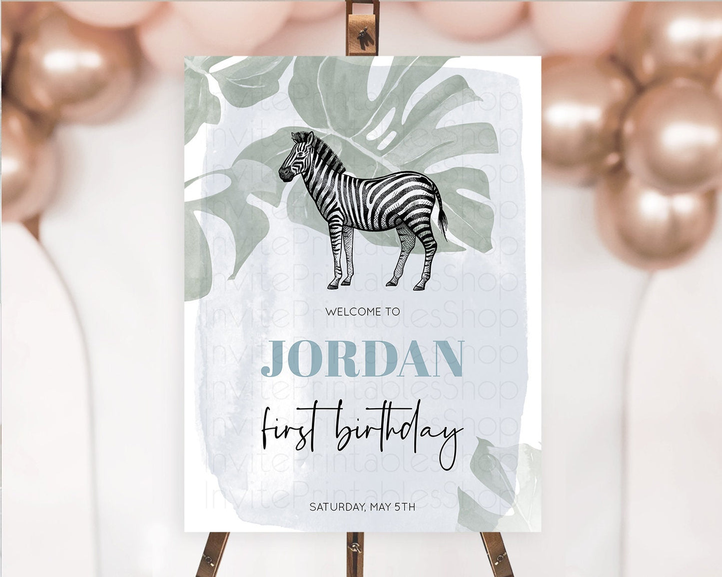 Zebra Welcome Sign Zebra Welcome Board Zebra Welcome Poster Safari Décor Dried Palm Fern Zoo Party Zebra First Birthday Welcome Sign D10814