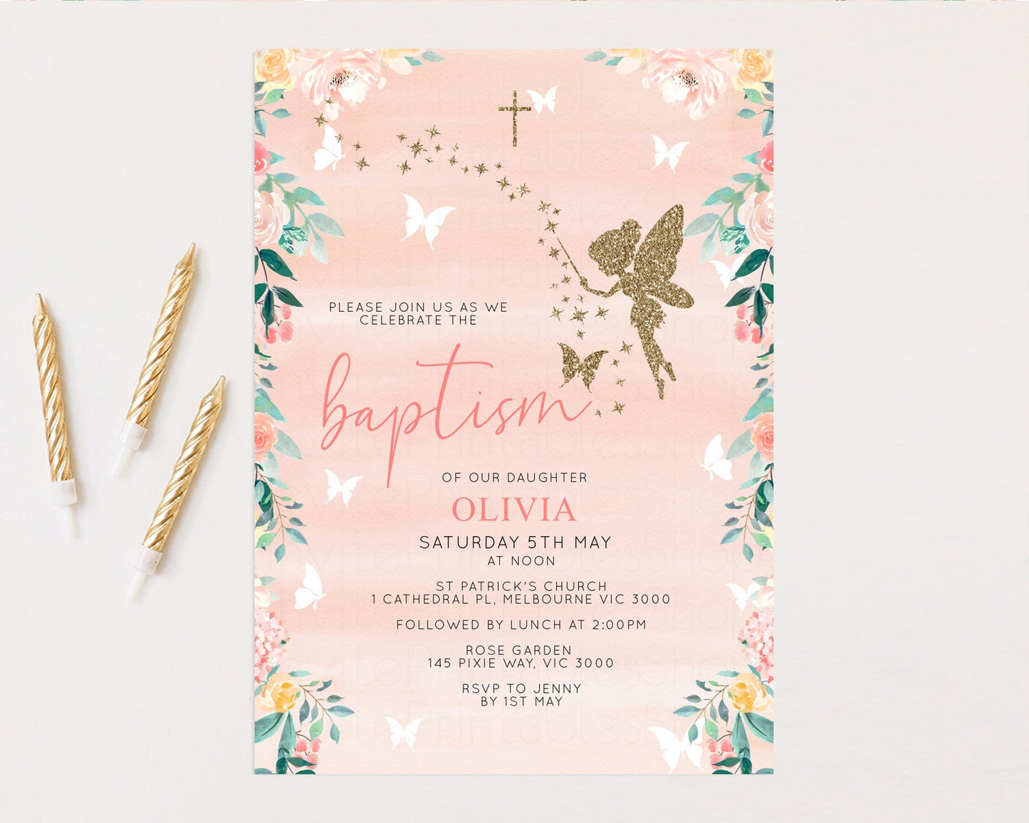 Fairy Baptism Invite Fairy Christening Invite Enchanted Forest Invite Secret Garden Invite Whimsical Floral Invite Botanical High Tea f238