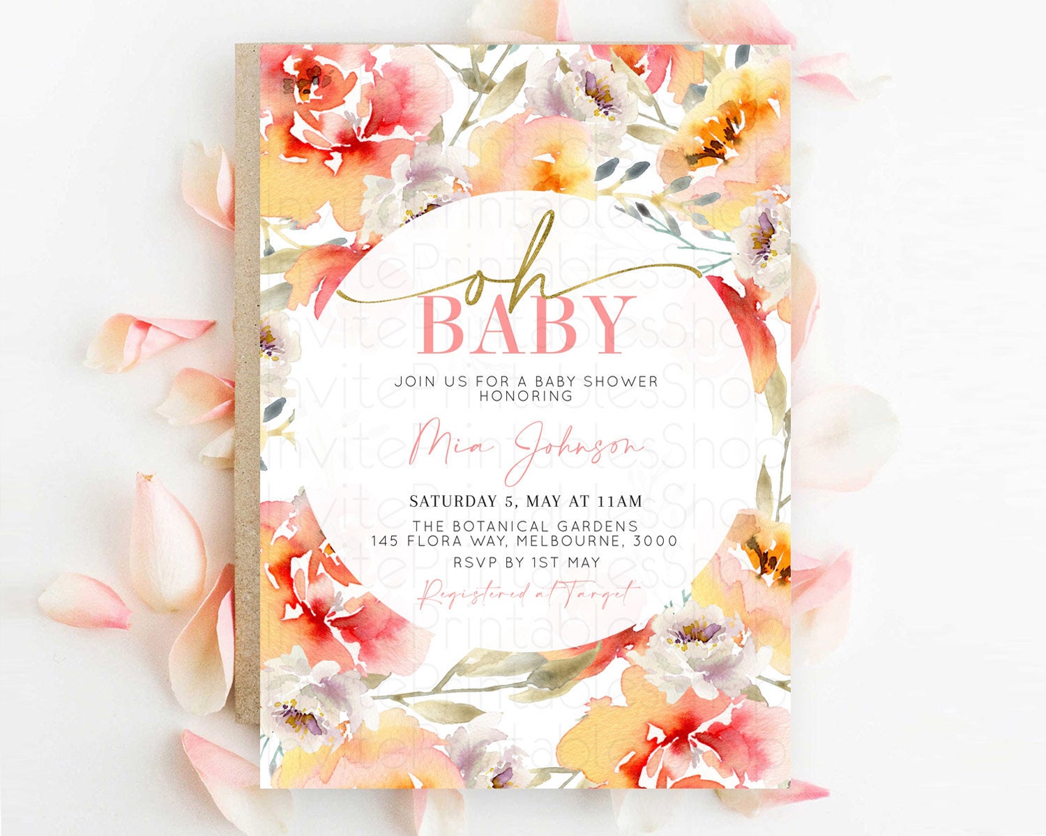 Editable Wildflower Baby Shower Invitation Secret Garden Baby Shower Invitat