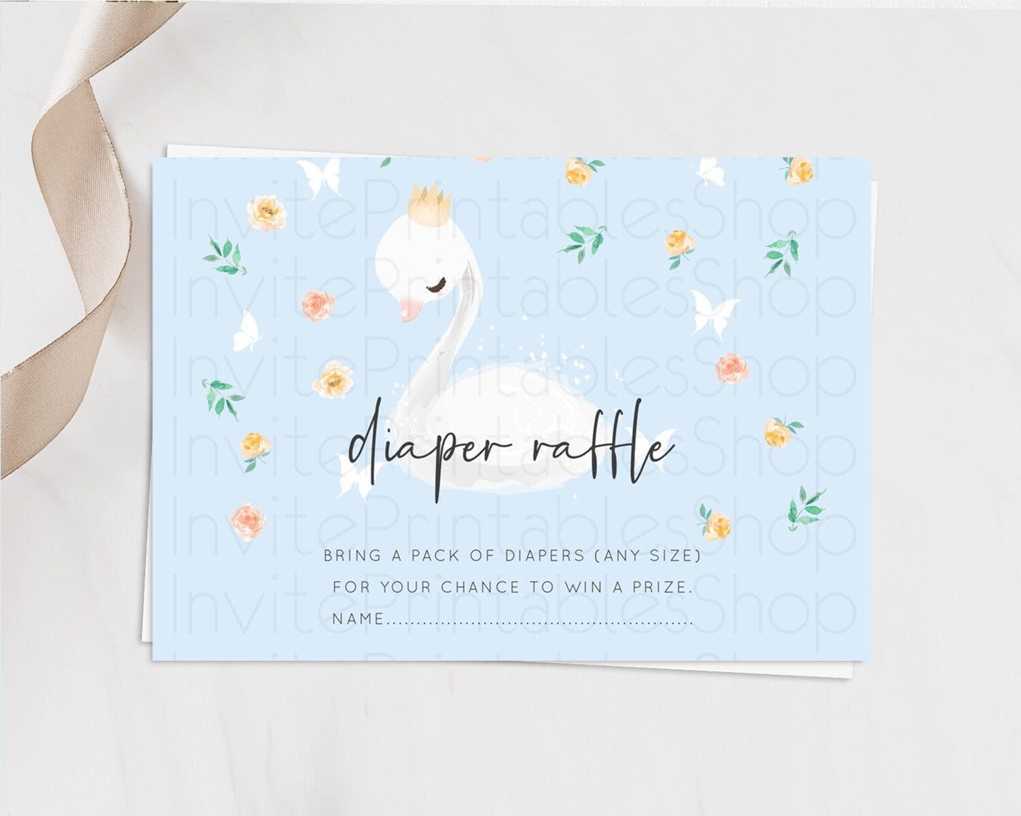 Swan Diaper Raffle Card Swan Princess Ballet Diaper Raffle Insert Enchanted Swan Lake Diaper Ticket Secret Garden Floral Raffle Game D10903