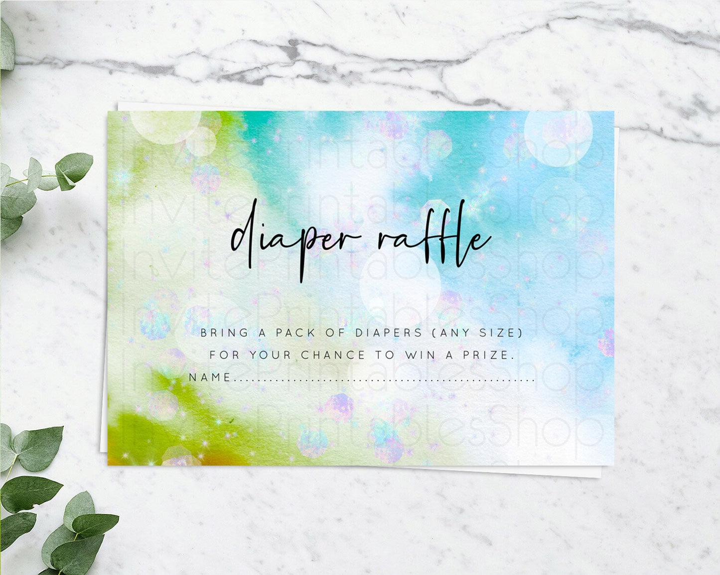 Rainbow Diaper Raffle Card Pastel Diaper Insert Colorful Pastel Watercolor Ombre Diaper Ticket Iridescent Sprinkles Raffle Game D10692