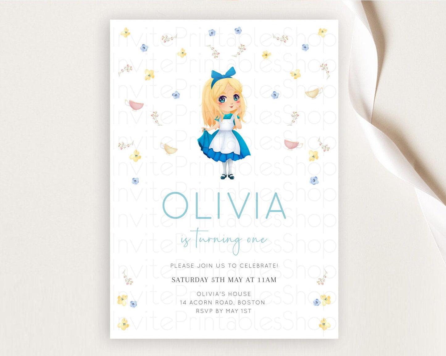 Princess Birthday Invitation Castle Invitation Royal Birthday Fairy Tale Enchanted Castle Pastel Floral Garden 1st First Birthday D10886