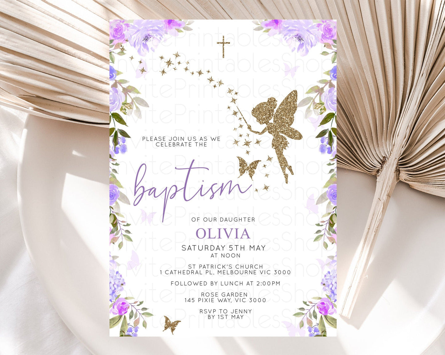 Fairy Baptism Invitation Fairy Baptism 1st Birthday Invitation Enchanted Secret Garden Christening Invite Pastel Floral Butterfly D10910