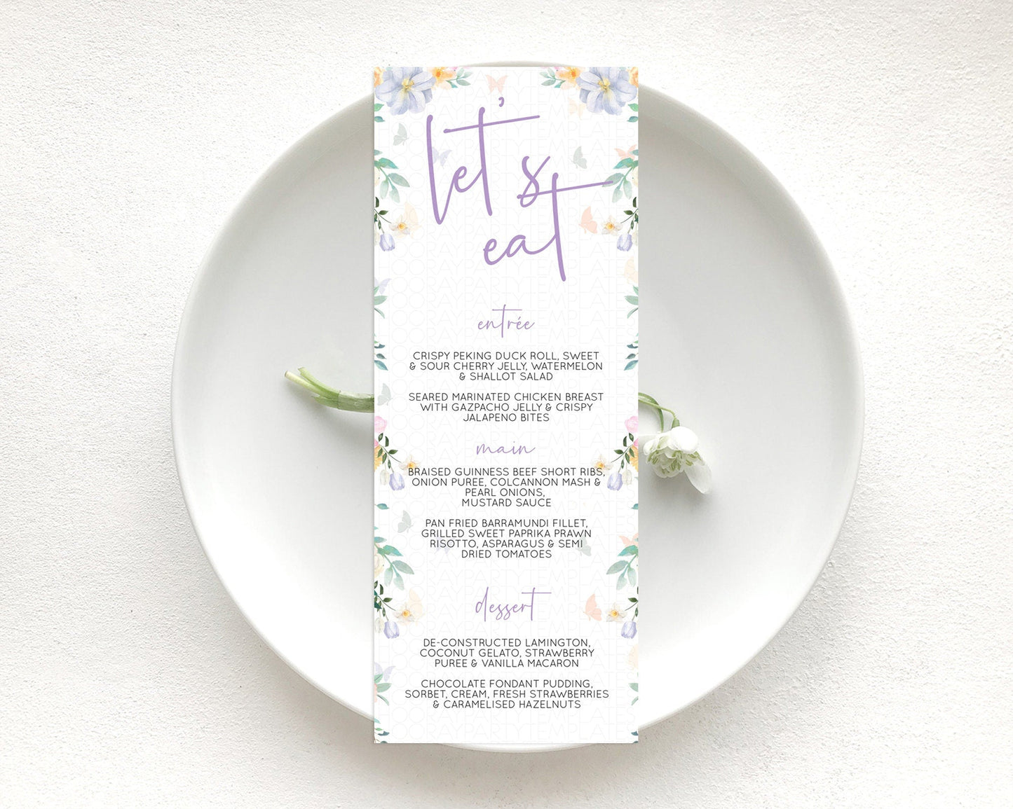 Secret Garden Menu Wildflower Menu Template Pastel Flower Garden Table Decor Boho Floral Dinner Dessert Floral Party Food Menu D10472