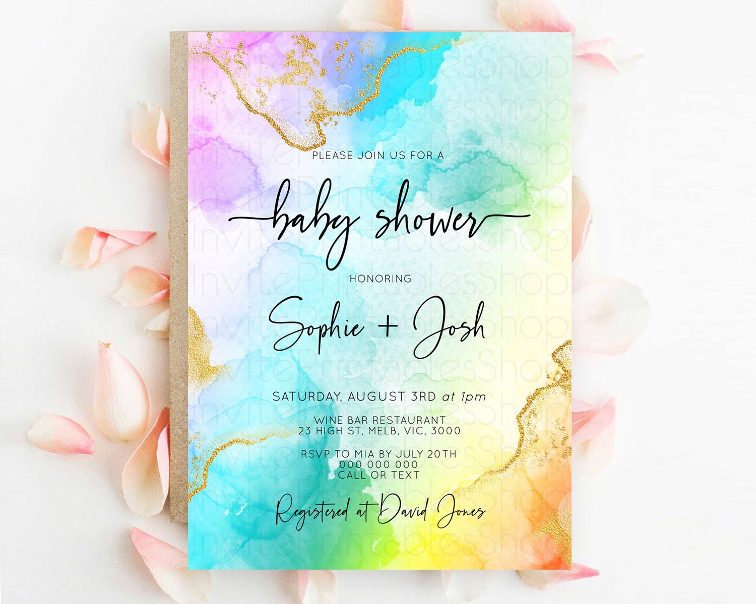 Editable Pastel Baby Shower Invitation Rainbow Baby Shower Invitation Colorf