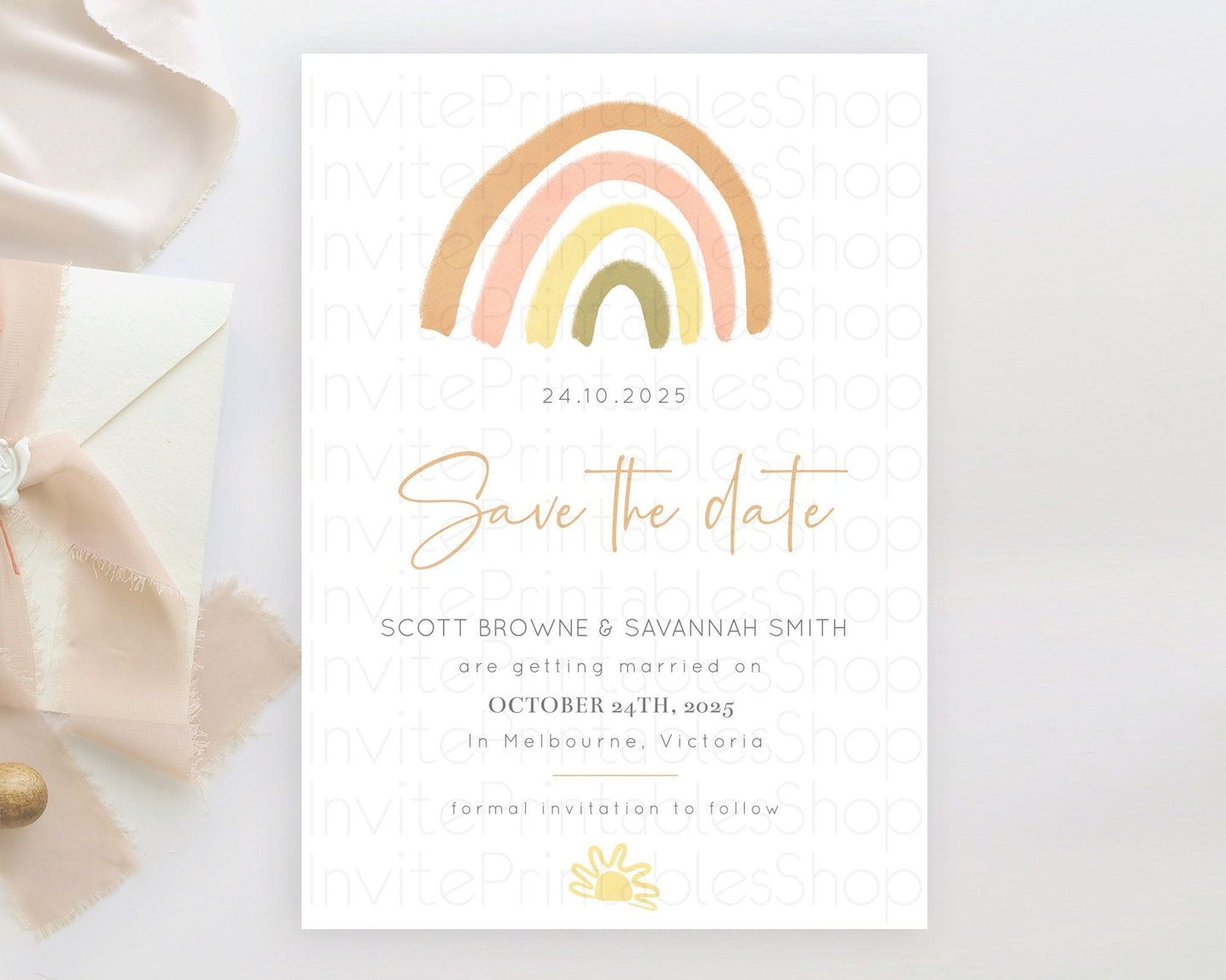 Pastel Rainbow Save The Date Template Boho Colorful Rainbow Party Rainbow Baby Theme For 1st Birthday Baptism Baby Shower Wedding D10684