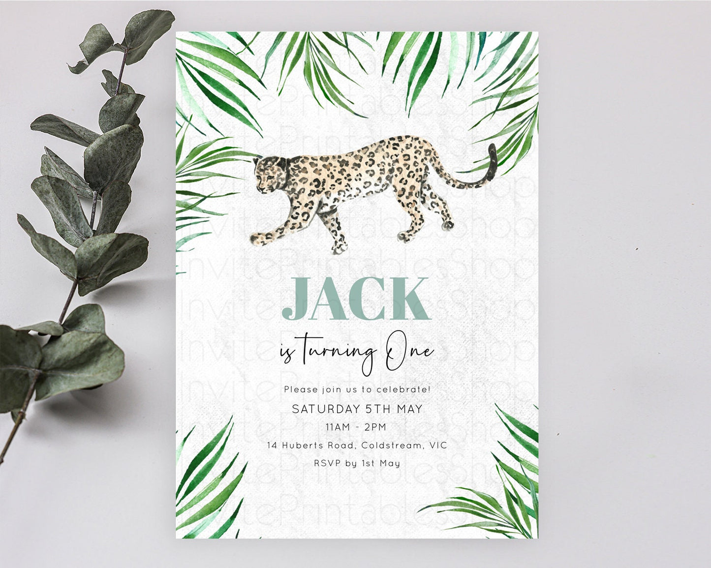 Cheetah Birthday Invitation Cheetah Invitation Cheetah Birthday Cheetah Safari Adventure Invite Cheetah Palm Leaf Invite Zoo Party D10382