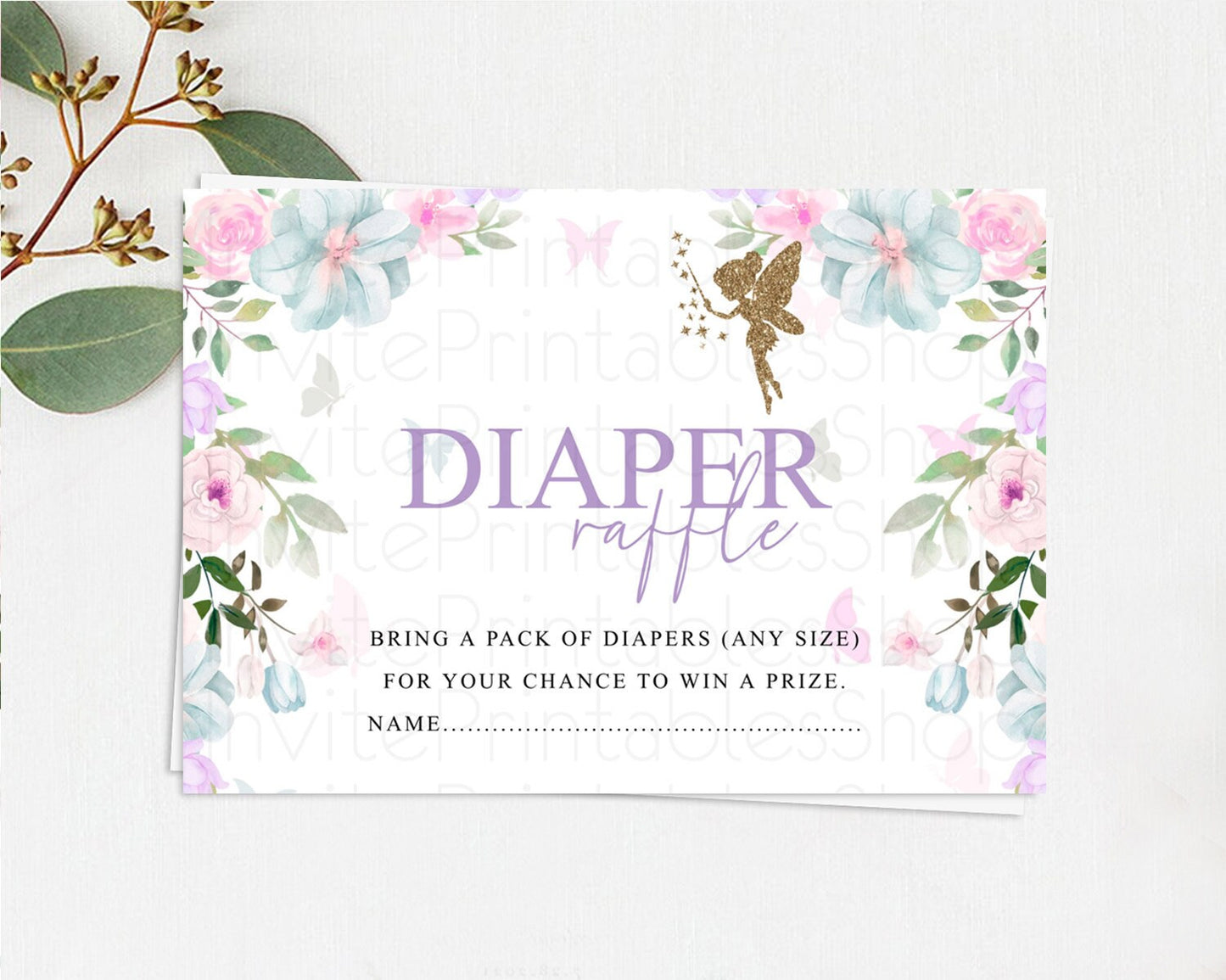 Fairy Diaper Raffle Card Fairy Diaper Insert Enchanted Garden Fairy Diaper Ticket Pastel Floral Butterfly Secret Garden Raffle Game D10475