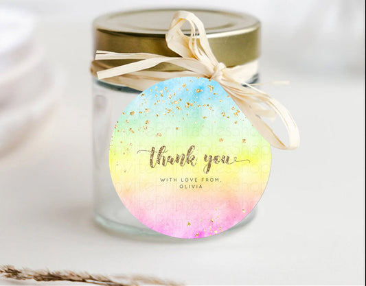 Pastel Thank You Tags Rainbow Thank You Gift Tags Colorful Pastel Favor Tags Confetti Watercolor Pastel First Birthday Thank You D10479