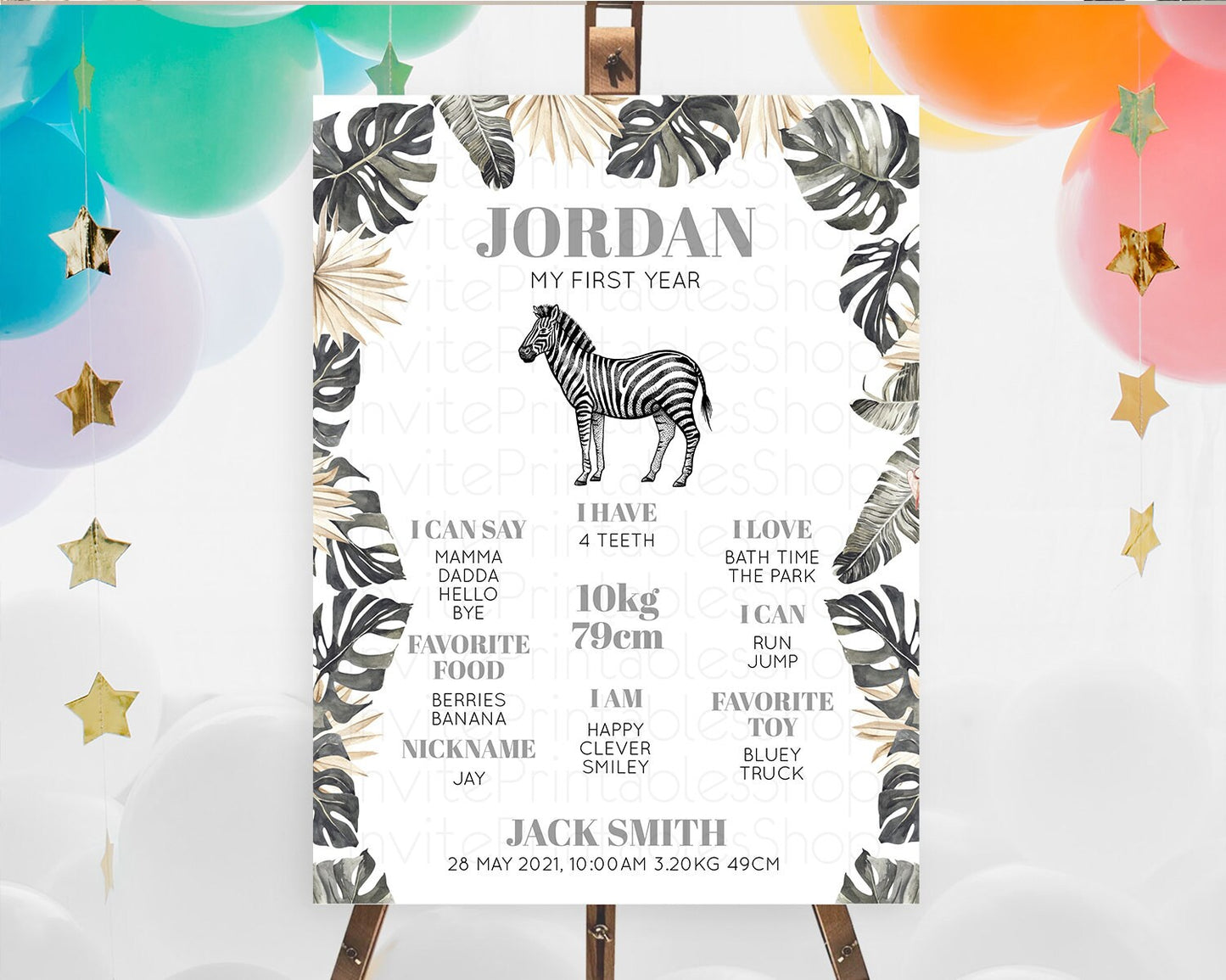 Zebra First Birthday Milestone Board Zebra Milestone Poster Zebra Decor Safari Adventure Zebra First Birthday Welcome Sign D10824