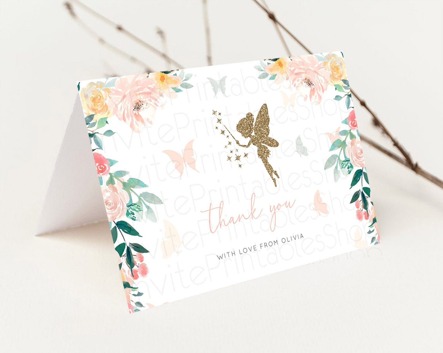 Fairy Thank You Fairy Thank You Card Enchanted Garden Pastel Butterfly Birthday Thank You Floral Secret Garden Teacher Thank You D10789