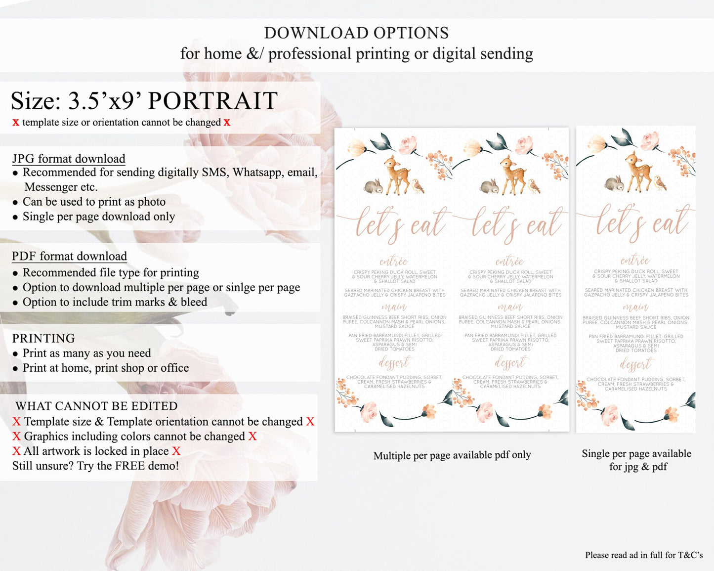 Fawn Menu Deer Menu Template Pastel Floral Deer Table Decor Enchanted Forest Butterfly Floral Dinner Dessert Menu Party Food Menu D10241