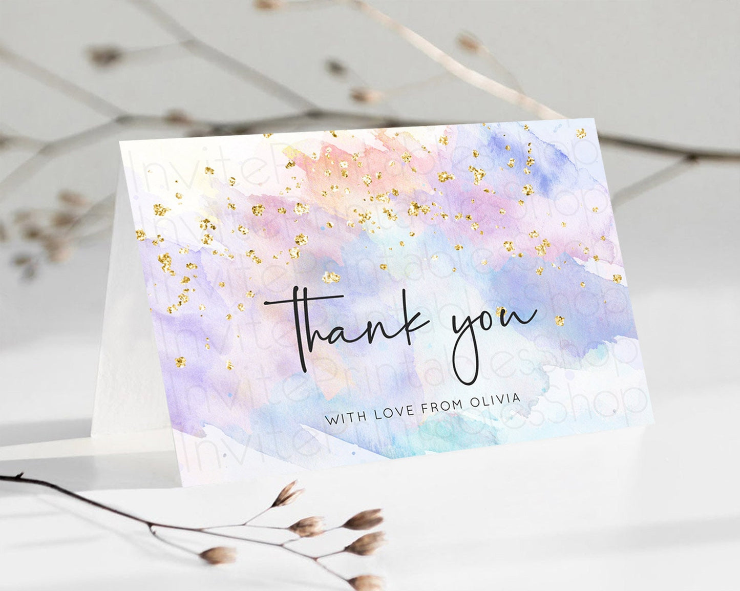 Pastel Thank You Rainbow Thank You Card Colorful Pastel Birthday Thank You Card Confetti Watercolor Pastel Teacher Thank You Cards D10585