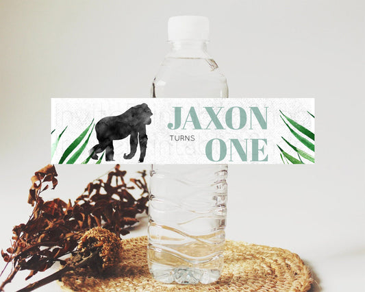 Gorilla Water Label Template Gorilla Party Decor Water Label Safari Adventure Gorilla Minimal Theme 1st Birthday Baptism Baby Shower D10840