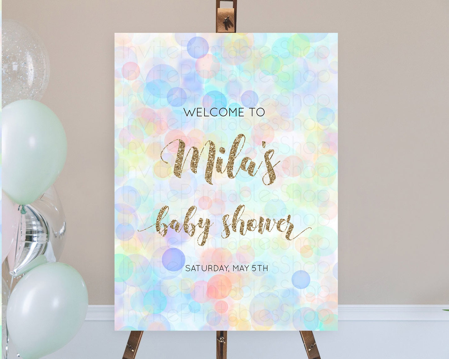 Pastel Baby Shower Welcome Sign Bubble Bath Baby Shower Party Rainbow Welcome Board Pastel Bubbles Colorful Confetti Welcome Poster D10447