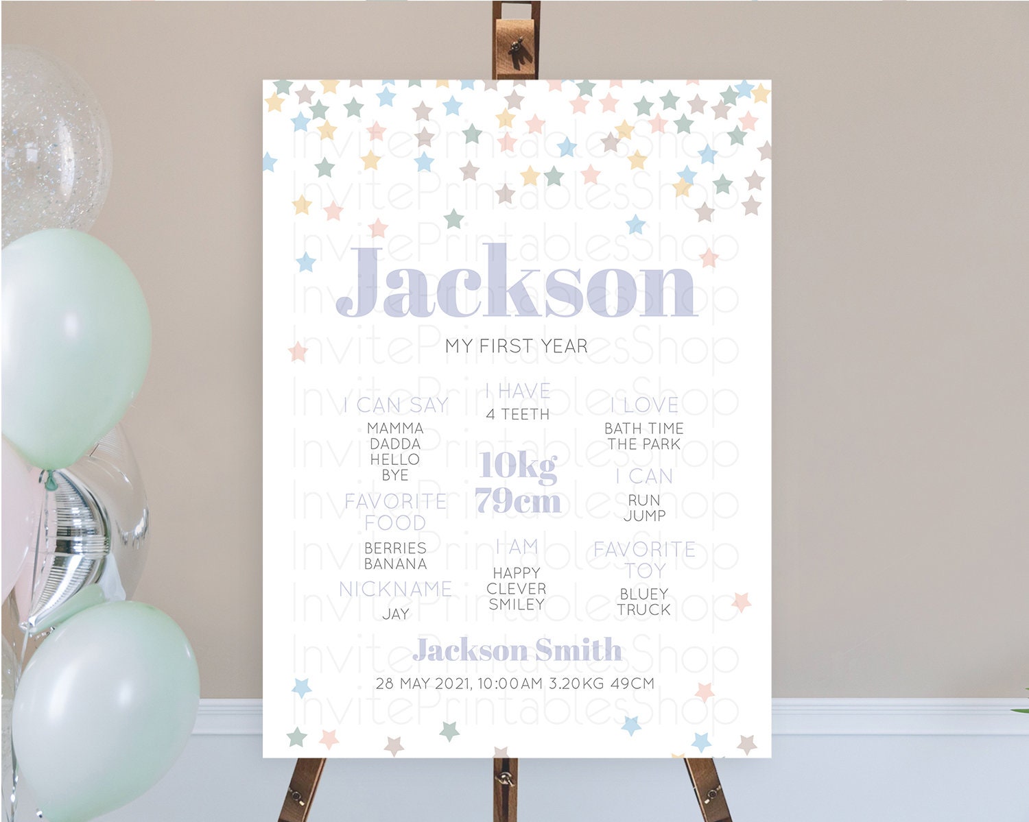 Editable Star First Birthday Milestone Poster Pastel Stars Milestone Shootin
