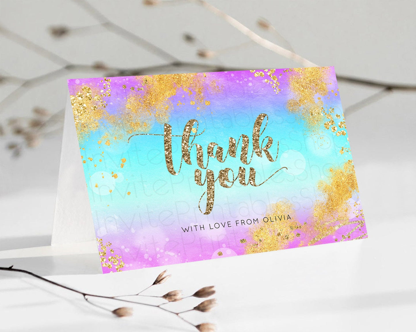 Pastel Thank You Rainbow Thank You Card Colorful Pastel Birthday Thank You Card Confetti Watercolor Pastel Teacher Thank You Cards D10564