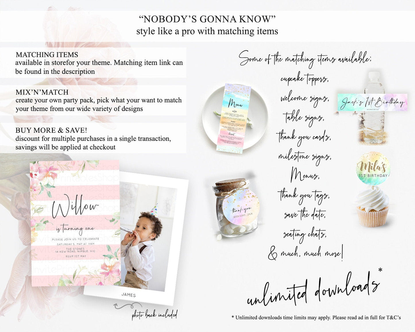 Secret Garden Invitation Wildflower Birthday Invitation Pastel Flowers Invite Enchanted Garden Boho Floral 3rd 2nd First Birthday D10300
