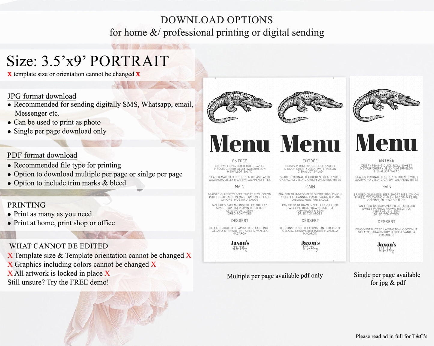 Crocodile Menu Alligator Menu Template Croc Gator Table Decor Croc Gator Dinner Dessert Menu Croc Gator Birthday Party Food Menu D10286