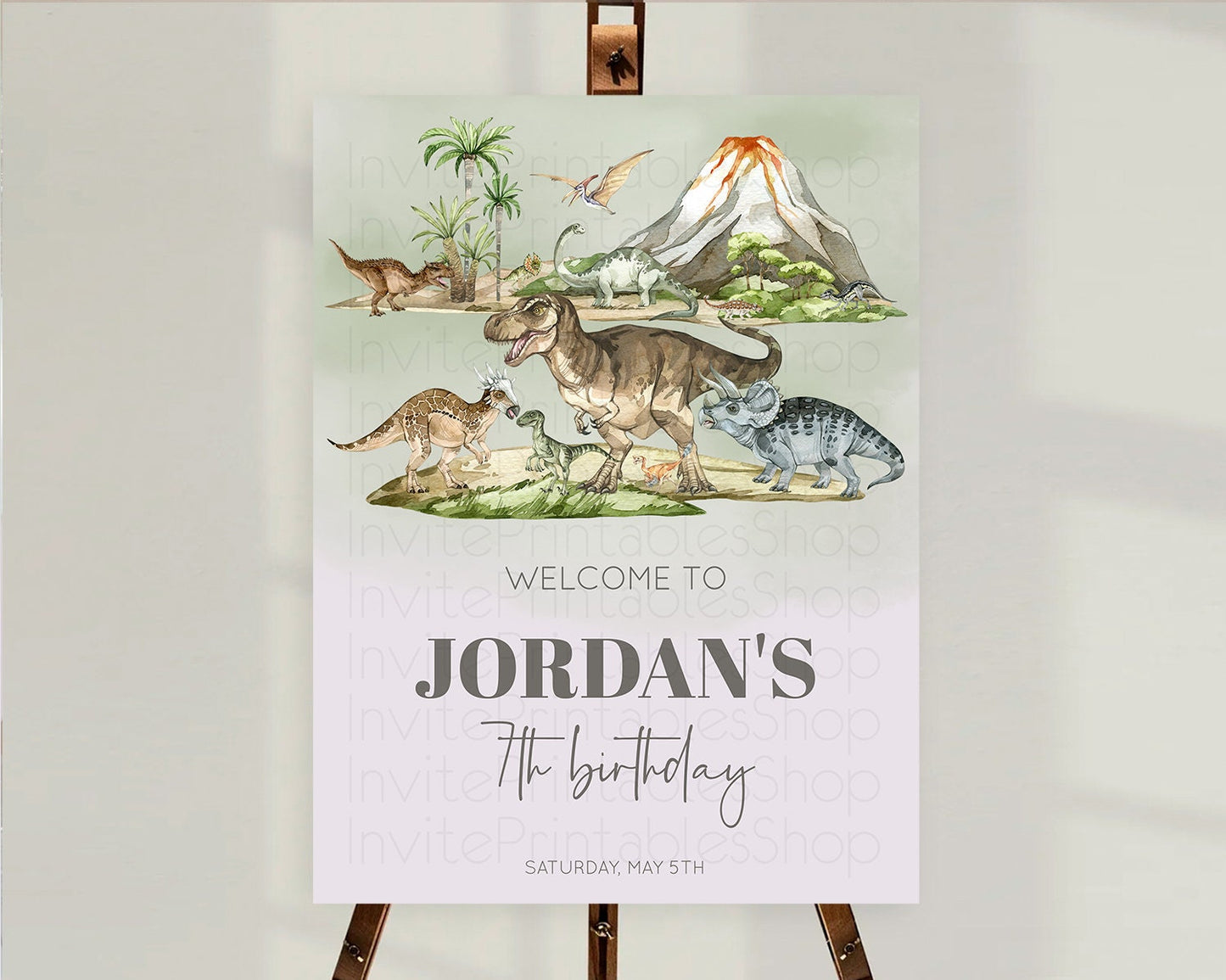 Dinosaur Welcome Sign Dinosaur Volcano Welcome Poster Dino Watercolor Volcano T-Rex Raptor Jurassic First Birthday Welcome Sign D10671