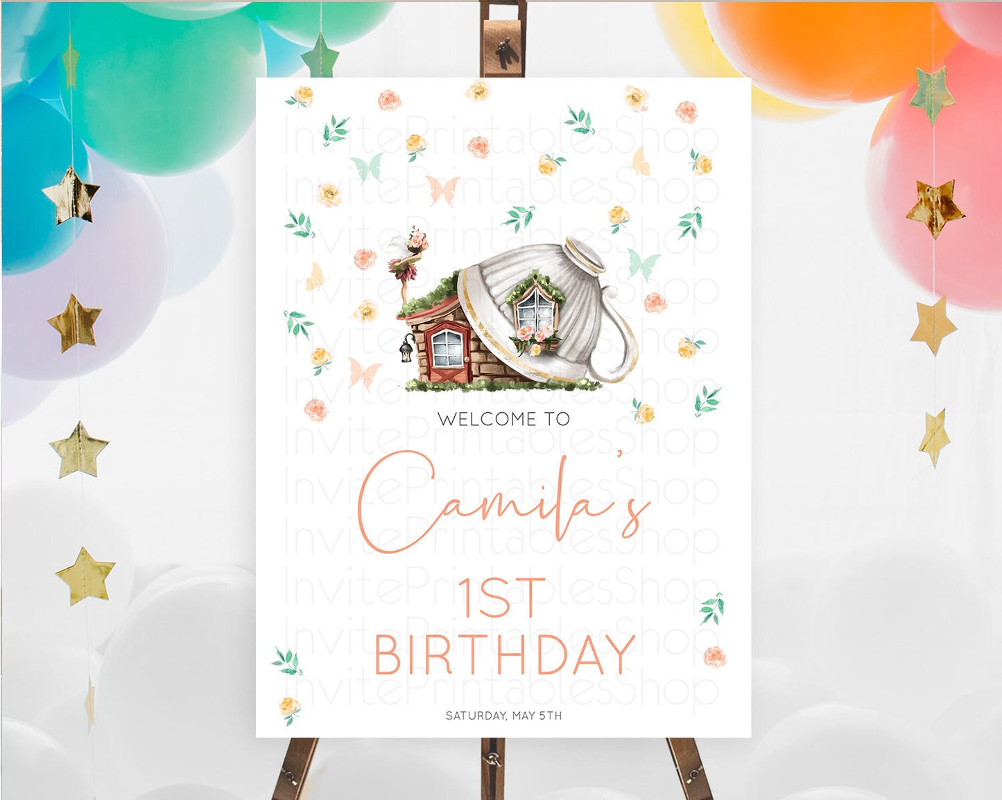Fairy Welcome Sign Fairy Welcome Board Enchanted Garden Pastel Floral Butterfly Decor Secret Garden First Birthday Welcome Sign D10383