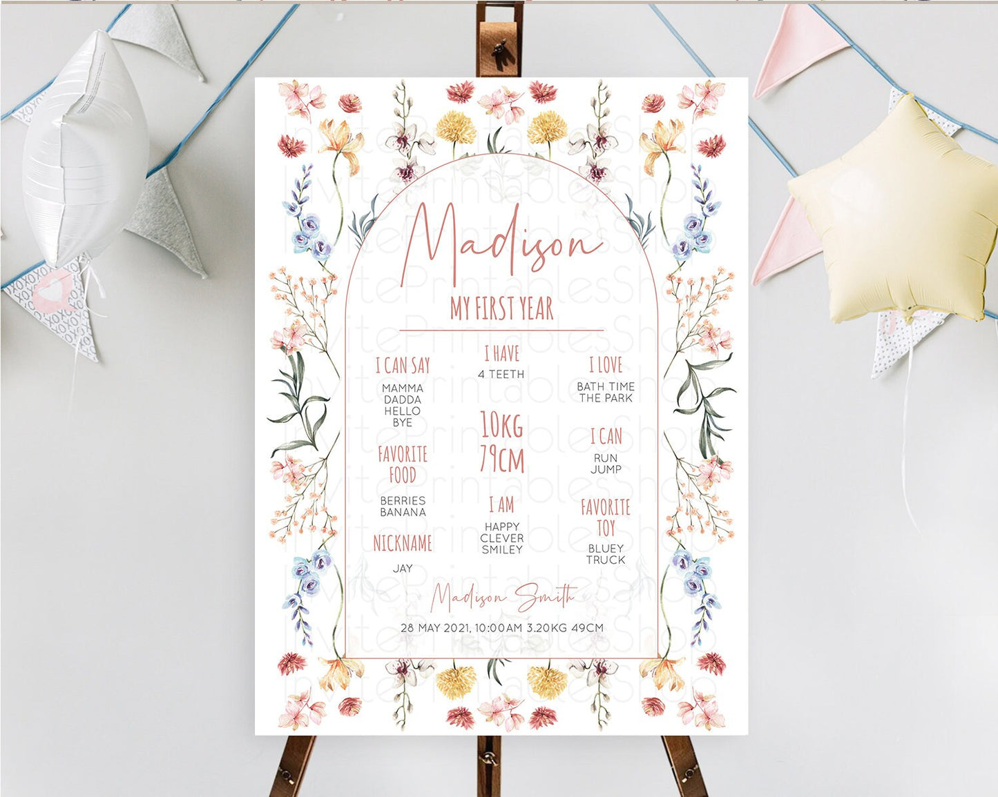 Secret Garden Milestone Board Wildflower First Birthday Milestone Poster Pastel Flowers Milestone Boho Wildflower 1st Birthday Sign D10682