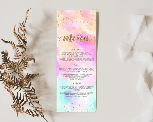 Editable Pastel Menu Pastel Rainbow Menu Template Colorful Pastel Table Deco