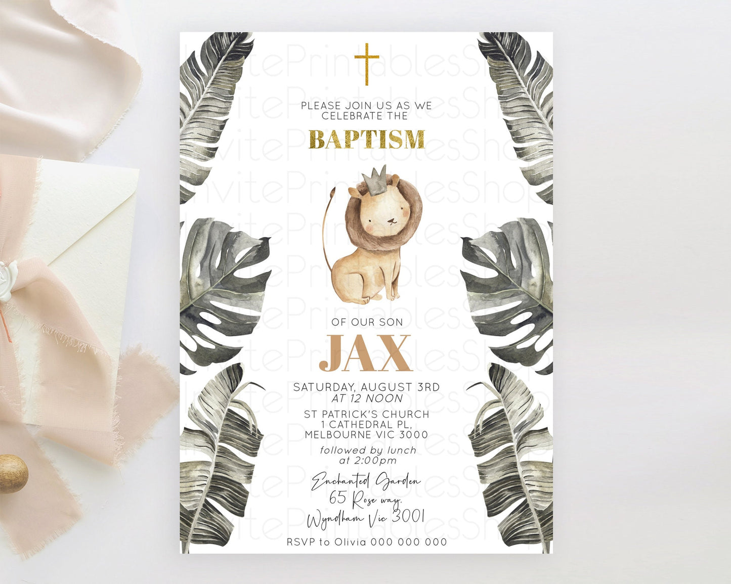 Lion Baptism Invitation Lion Baptism 1st Birthday Invitation Modern Safari Adventure Lion Christening Invitation Holy Communion D10599