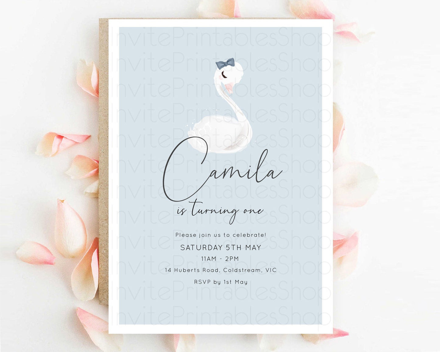 Swan Birthday Invitation Swan Princess Ballet Invitation Enchanted Forest Swan Lake Party Secret Garden Watercolour Pastel Floral D10760