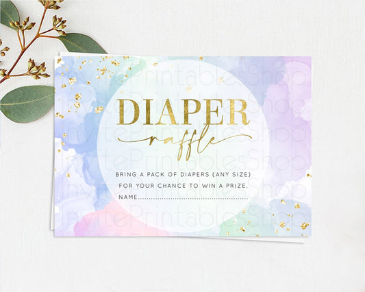 Pastel Diaper Raffle Card Pastel Rainbow Diaper Raffle Insert Colorful Ombre Watercolor Diaper Ticket Confetti Glitter Raffle Game D10624