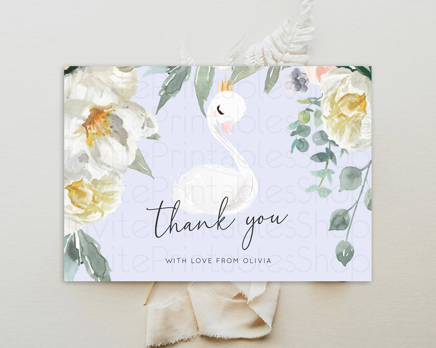 Swan Thank You Swan Princess Ballet Thank You Card Swan Lake Birthday Thank You Cards Secret Garden Pastel Floral Teacher Thank You D10756