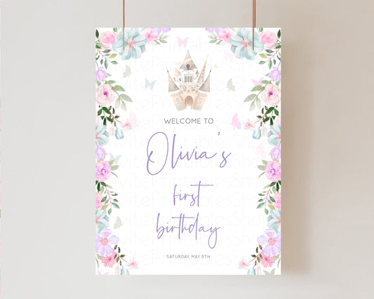Editable Castle Welcome Sign Princess 1st Birthday Welcome Sign Enchanted Ca