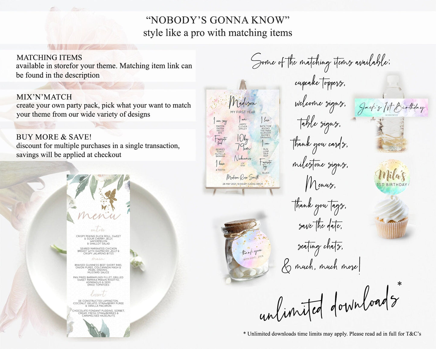 Fairy Menu Fairy Menu Template Enchanted Garden Pastel Floral Butterfly Table Decor Fairy Secret Garden Dinner Dessert Food Menu D10800