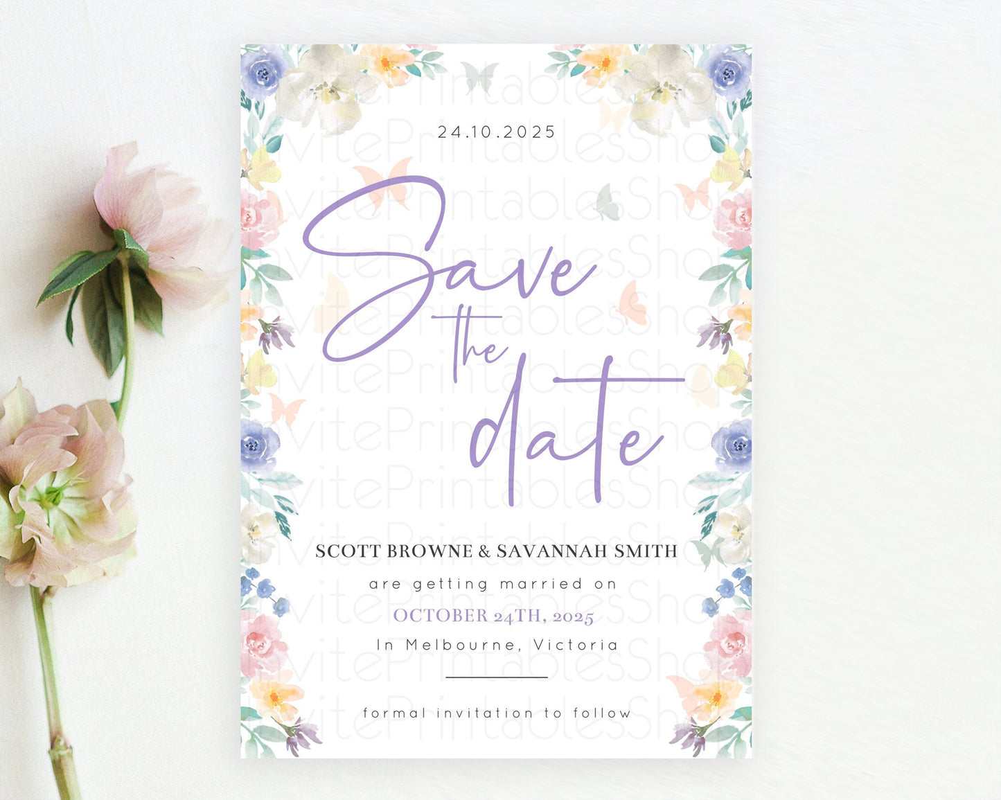 Wildflower Save The Date Template Secret Garden Save The Date Pastel Floral Garden Party Boho Flowers Birthday Baby Shower Wedding D10710