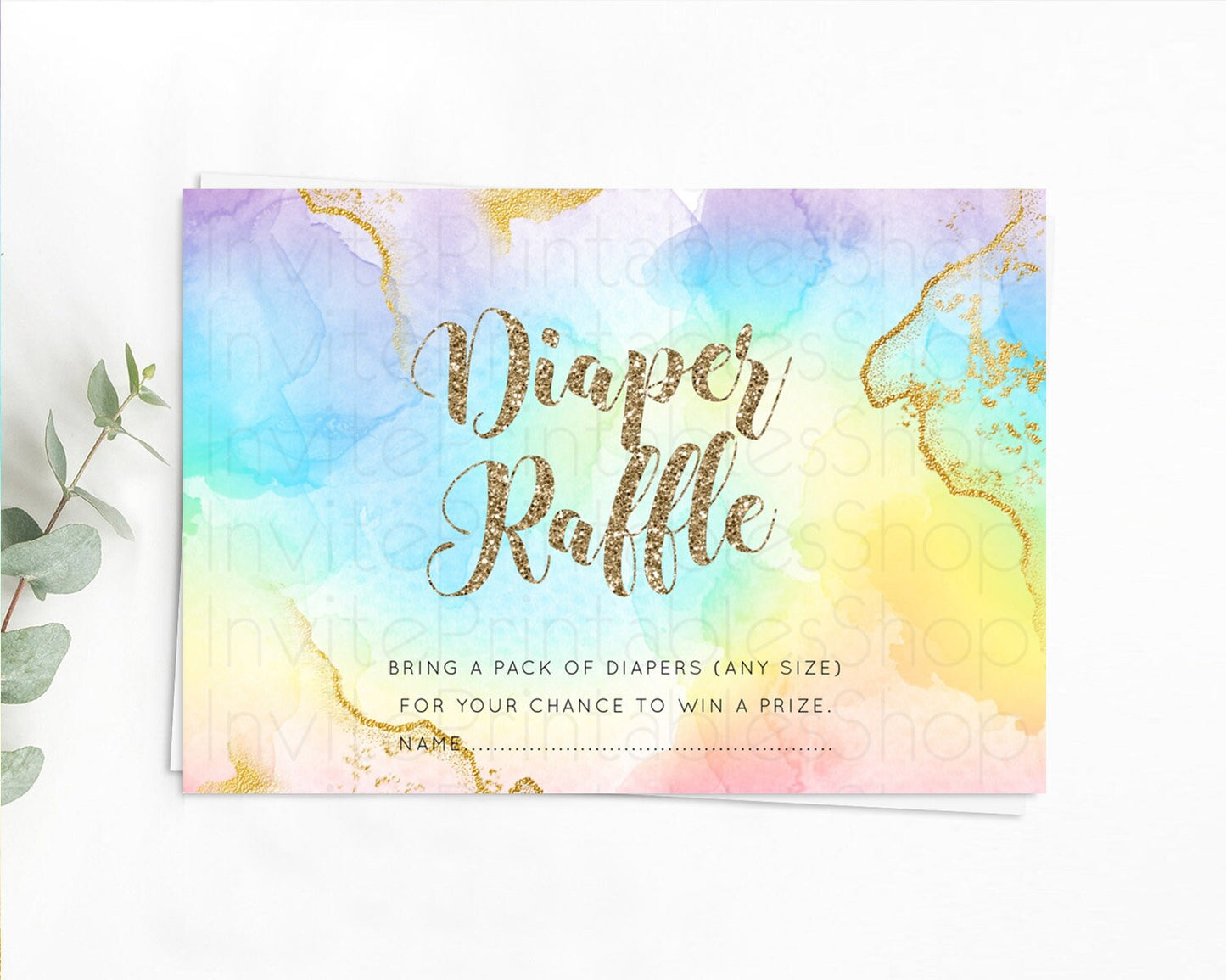 Pastel Diaper Raffle Card Pastel Rainbow Diaper Raffle Insert Colorful Ombre Watercolor Diaper Ticket Confetti Glitter Raffle Game D10589